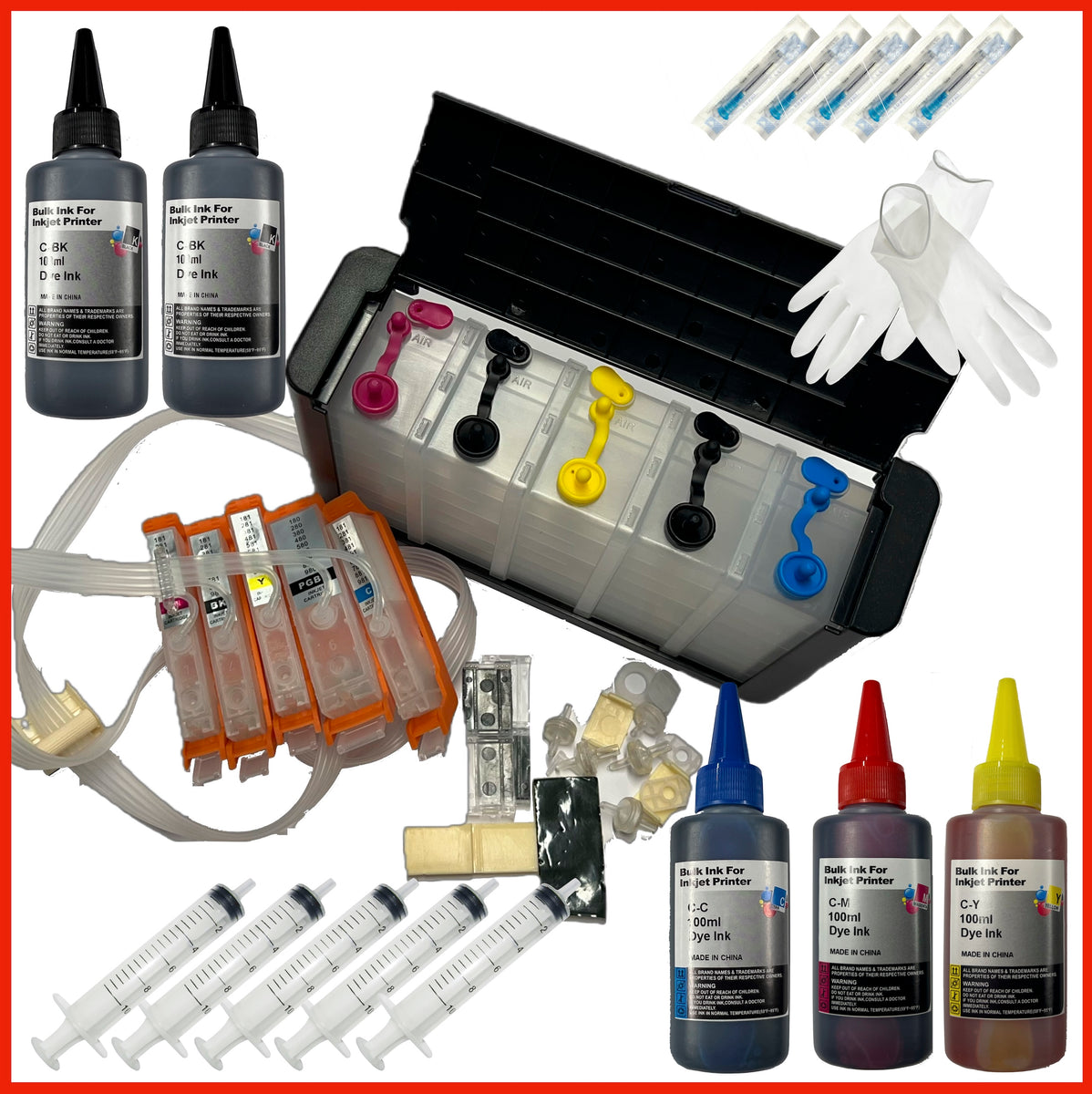 JETlifetech 4 Kleur Universele Bulk Printer Dye Inkt Refill Kit voor HP Navulbare Inktpatronen en CISS-Systemen, 100ml Elke Kleurstof Ink/Fles, 5- Fles (2 Zwart/1 Cyaan/1 Magenta/1 Geel