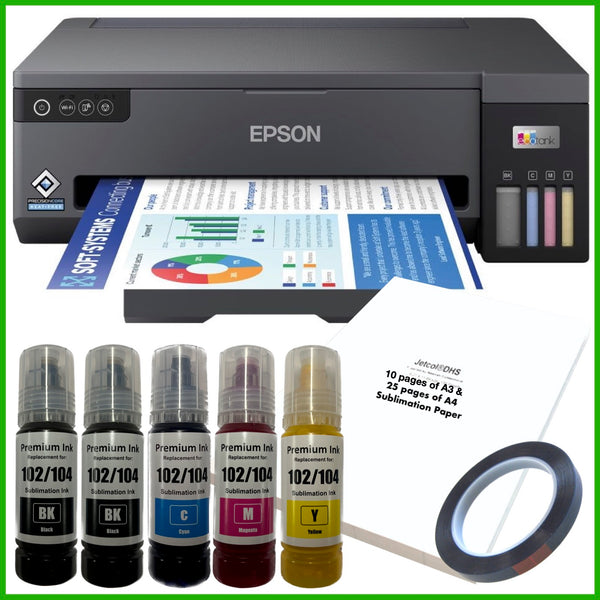 Sublimation Bundle: Epson EcoTank ET-14100 Printer + 5 x Inks + A3 & A4 Paper