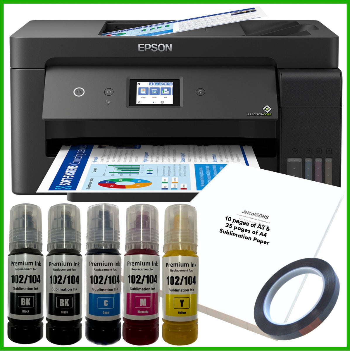 Sublimation Bundle: Epson EcoTank ET-15000 Printer + 5 x Inks + A3 & A ...