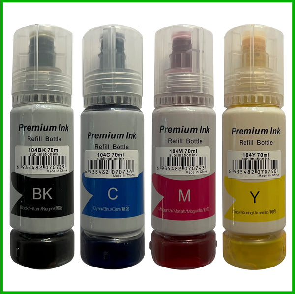 Sublimation Ink for 104 Epson EcoTank (70ml Bottles)